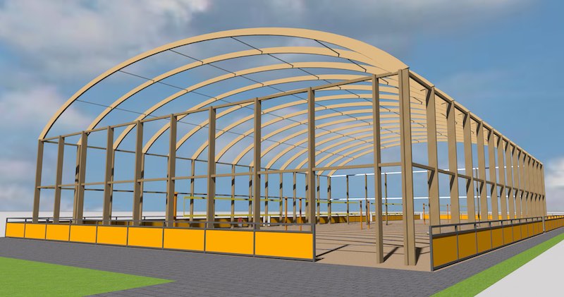 Semi-permanente hal in de zomer